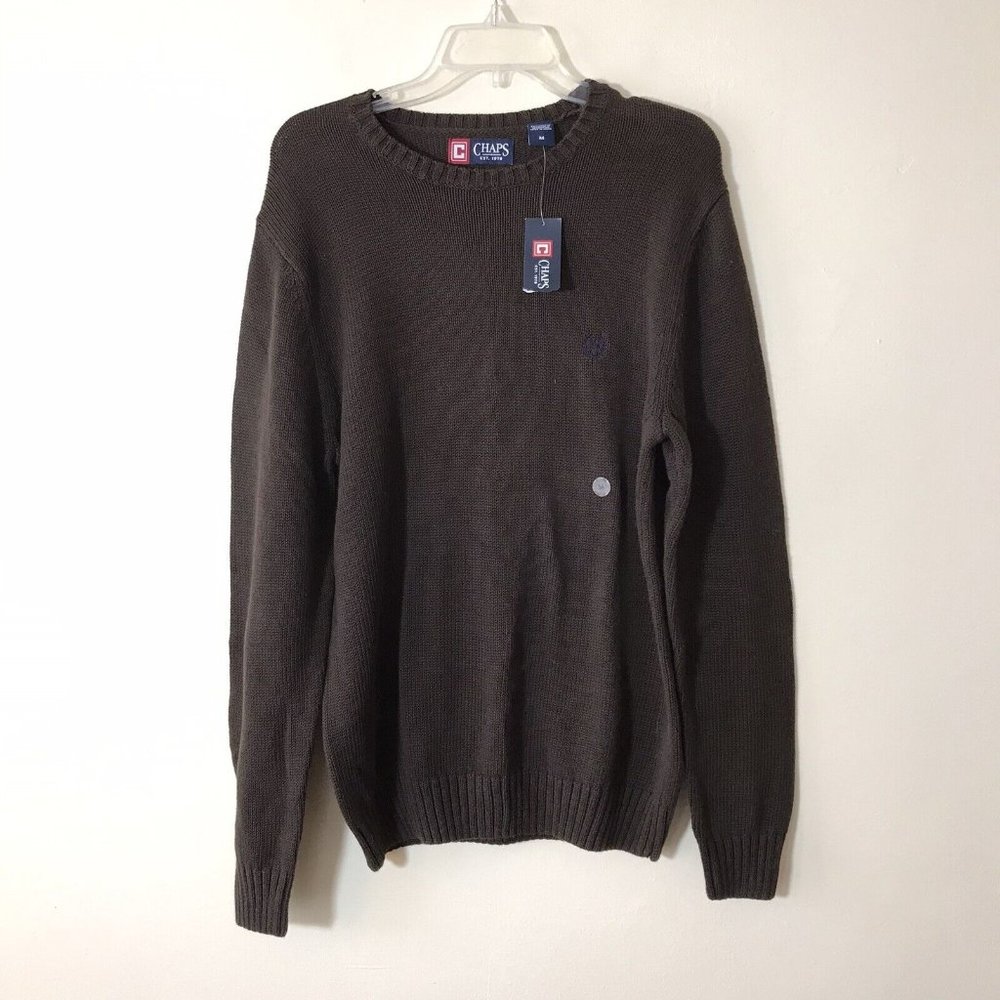NWT Chaps Ralph Lauren Cotton Knit Chocolate Brown Crewneck Sweater Mens M Polo